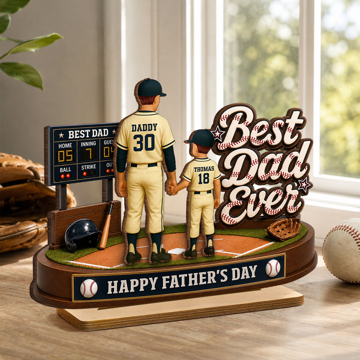 Best Baseball Dad Ever We Caught The Best Dad - Personalized 2-Layered Wooden Plaque - Gift For Dad, Husband