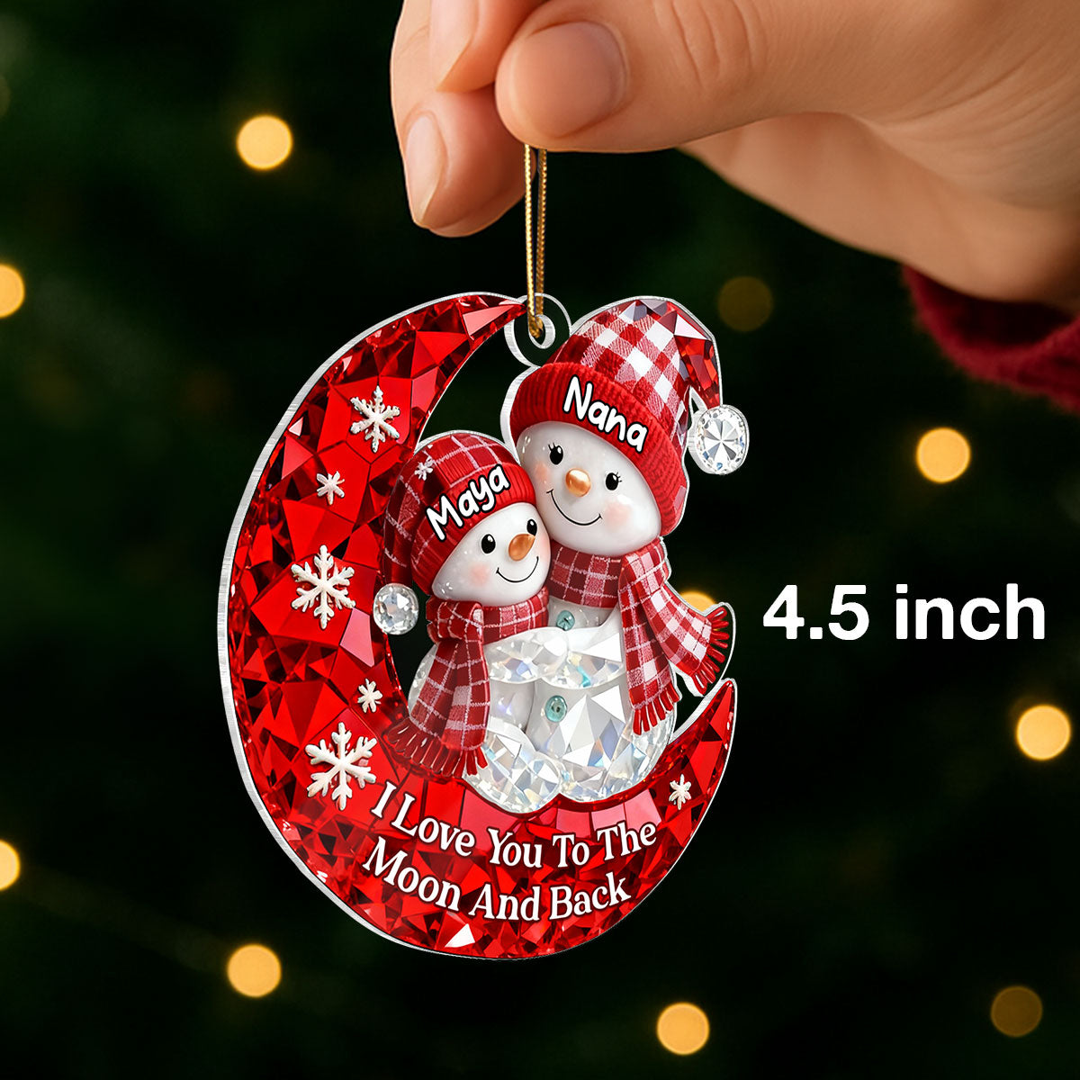Love Grandkid to the Moon and Back 3D Crystal Effect - Personalized Acrylic Ornament - Christmas Gift for Grandma, Grandkids