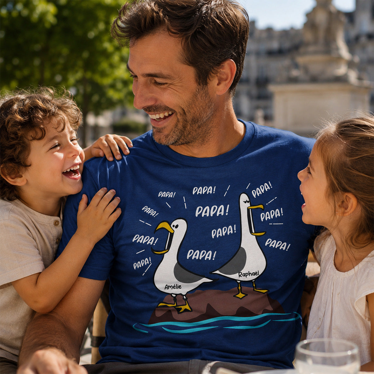 Mouettes Papa! Papa! Papa! – T-shirt Personnalis – Cadeau Rigolo pour la Fte des Pres