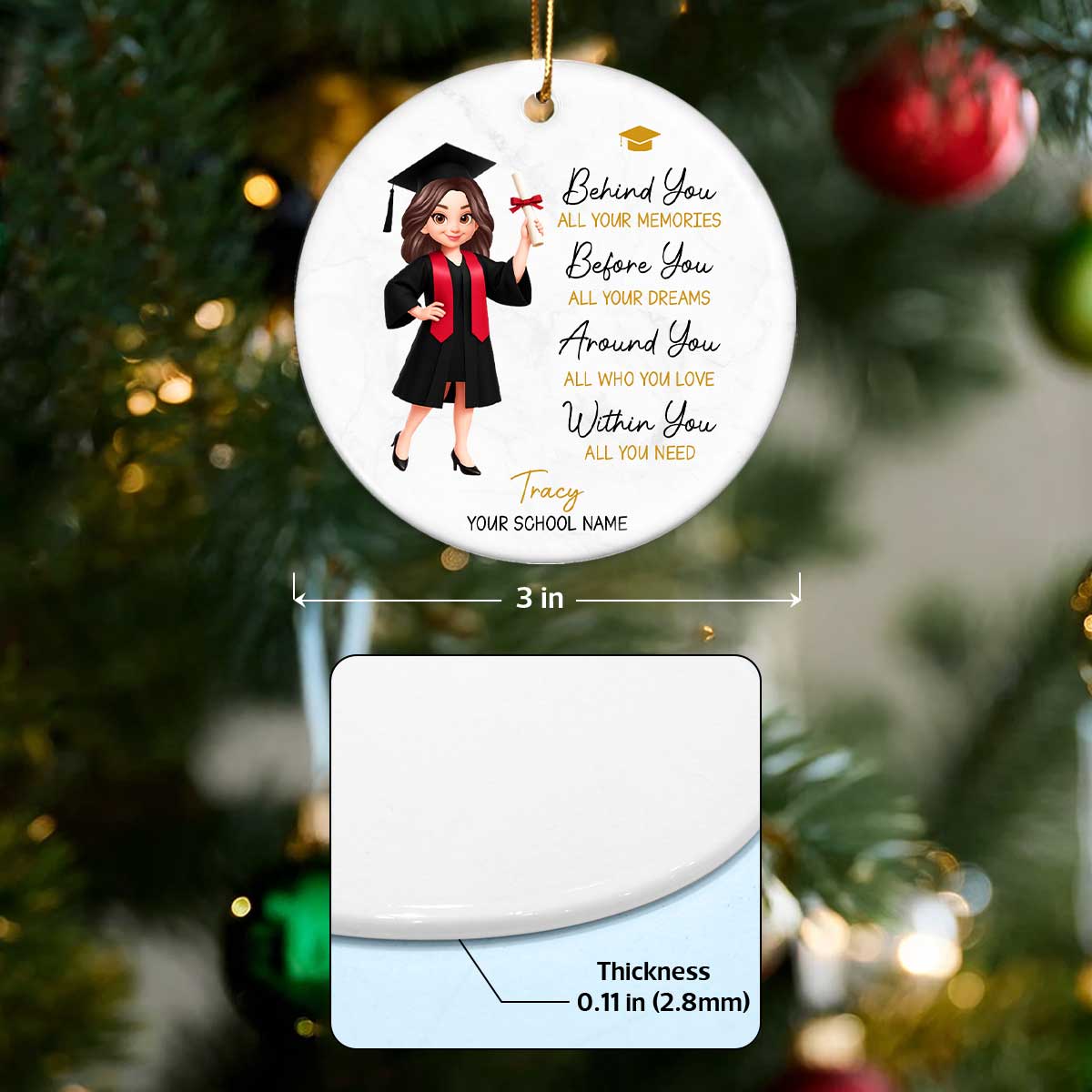 Behind You All Your Memories - Personalized Ceramic Ornament - Christmas Gift Graduation Gift For Senior