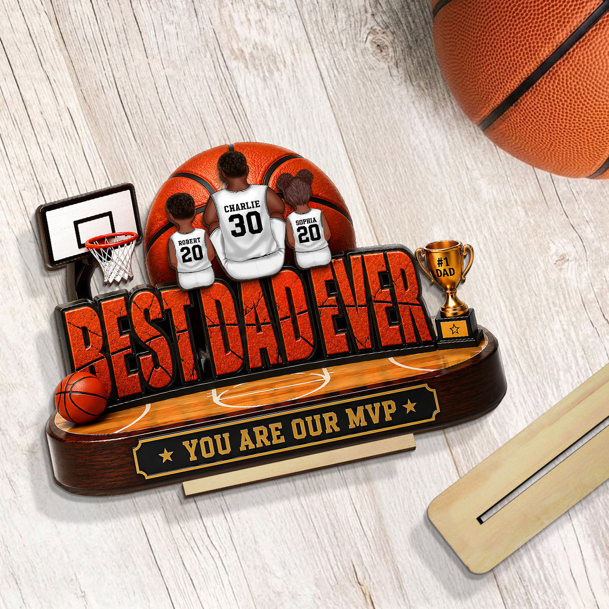 Best Dad Ever Basket Dad & Kids - Personalized 2-Layered Wooden Plaque - Gift For Dad, Husband