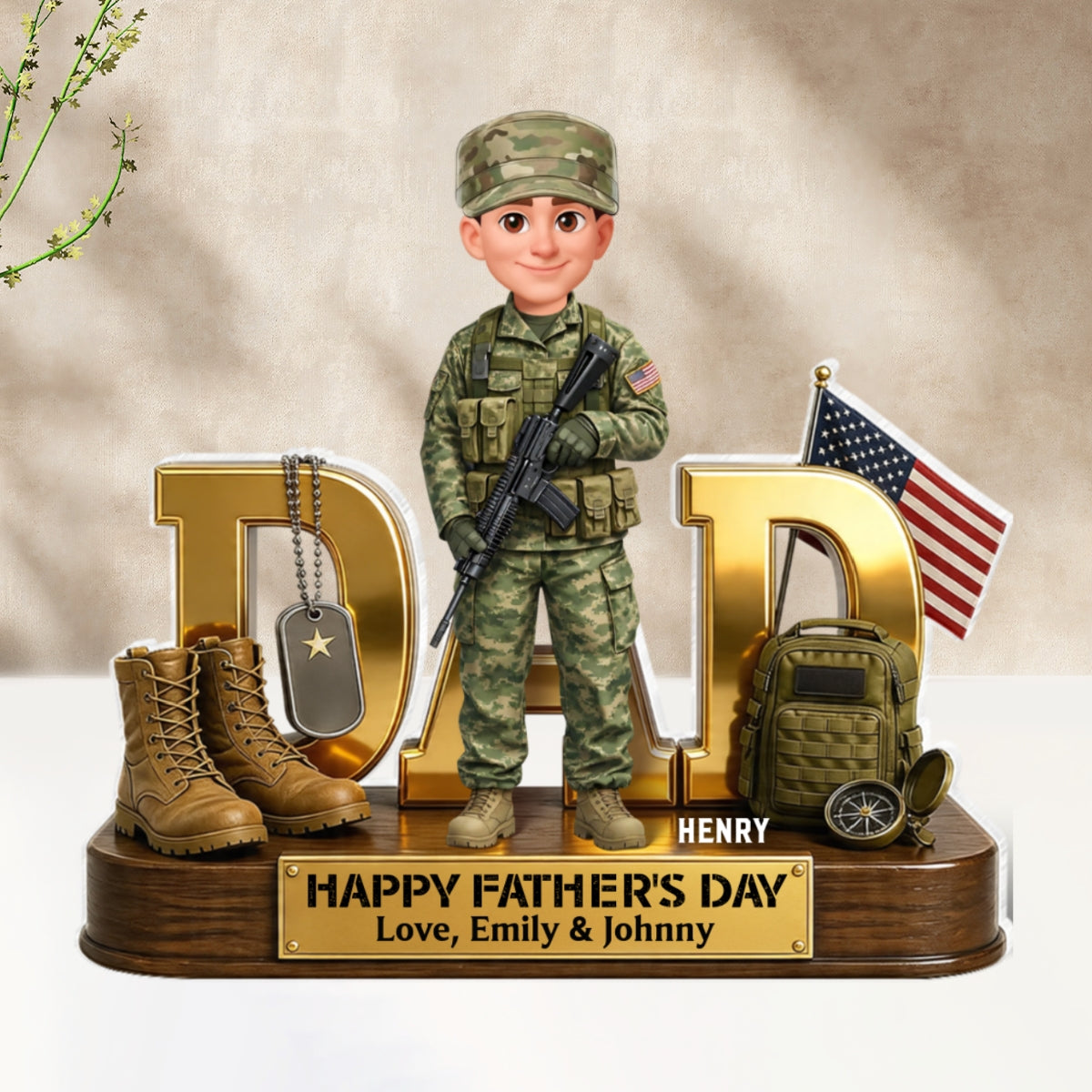 Proud American Military Armed Force Hero Dad 2D Flat - Personalized Acrylic Block Plaque - Unique Trending Gift For Dad, Husband