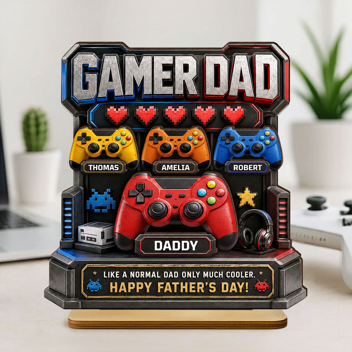 Gamer Dad Much Cooler - Personalized 2-Layered Wooden Plaque - Gift for Dad, Husband