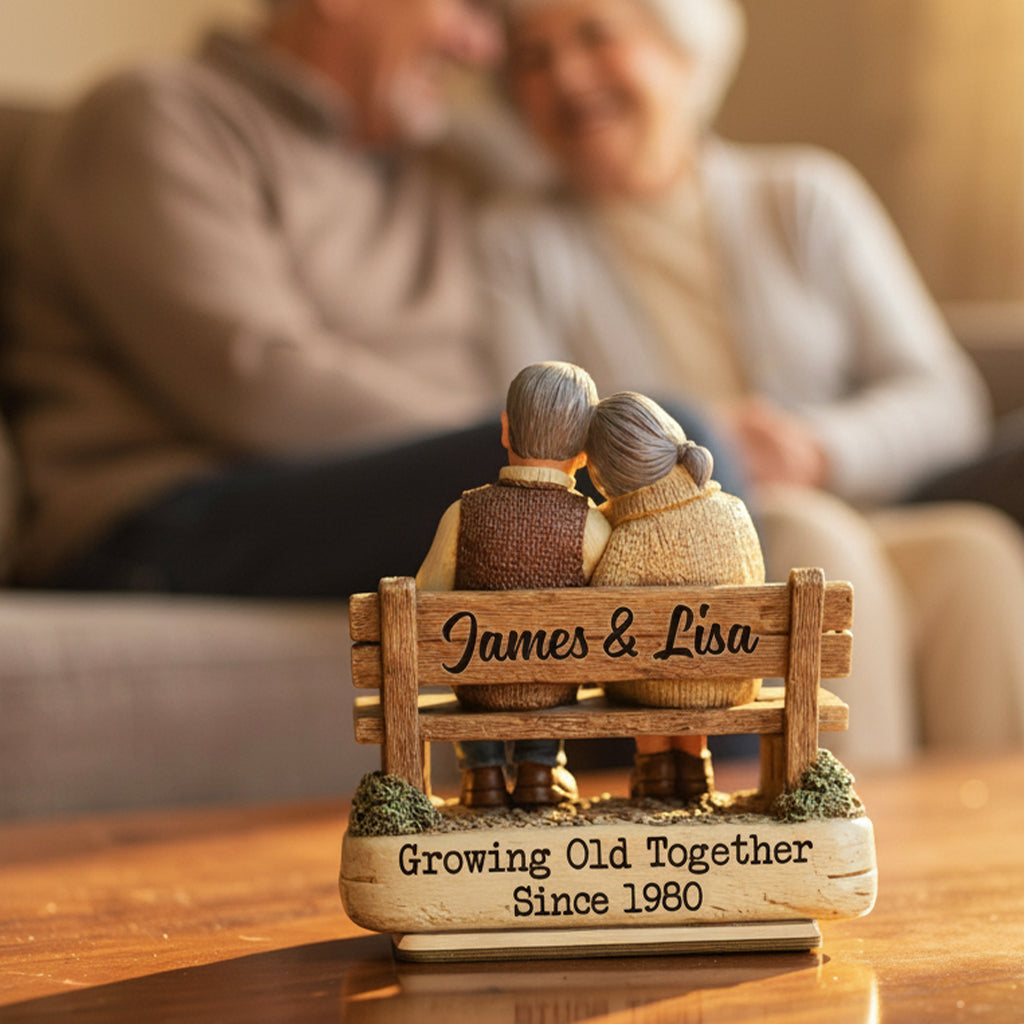 Growing Old Together Couple - Personalized Standing Wooden Plaque - Gift for Couple