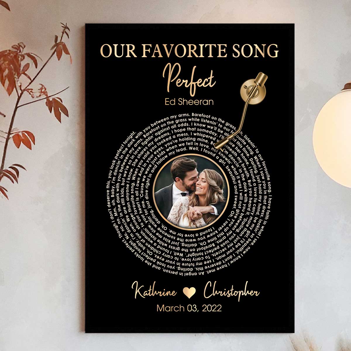 Upload Photo Metallic Effect Song Lyrics Art Personalized Poster, Anniversary Gift For Her, For Him