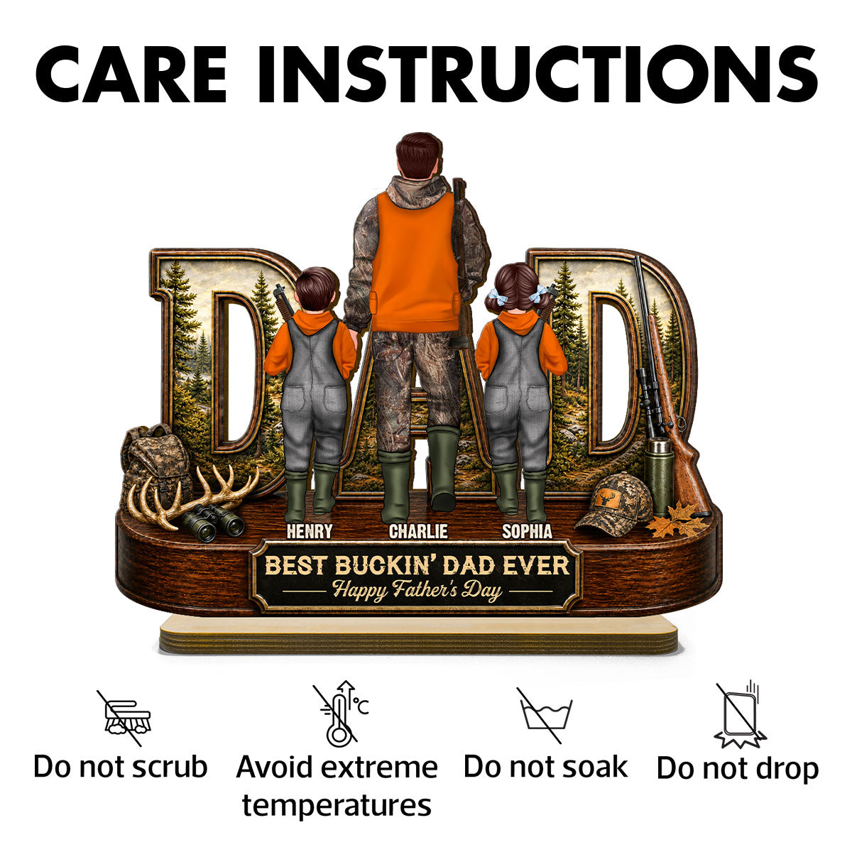 Hunting Dad Best Buckin' Dad Ever - Personalized 2-Layered Wooden Plaque - Unique Gift For Hunting Dad, Husband