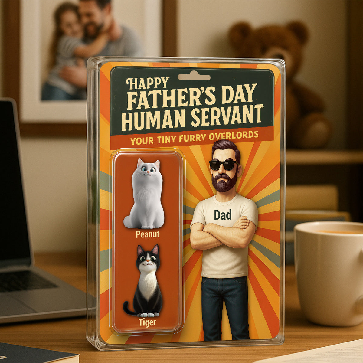Happy Human Servant Cat Dad Custom Action Figure Personalized Acrylic Block Plaque