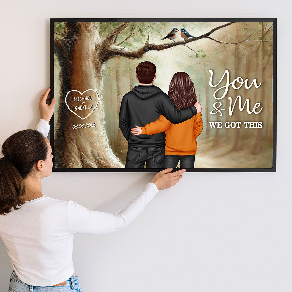 Couple Birds On Tree Personalized Poster, Anniversary, Gift for him, Gift for her