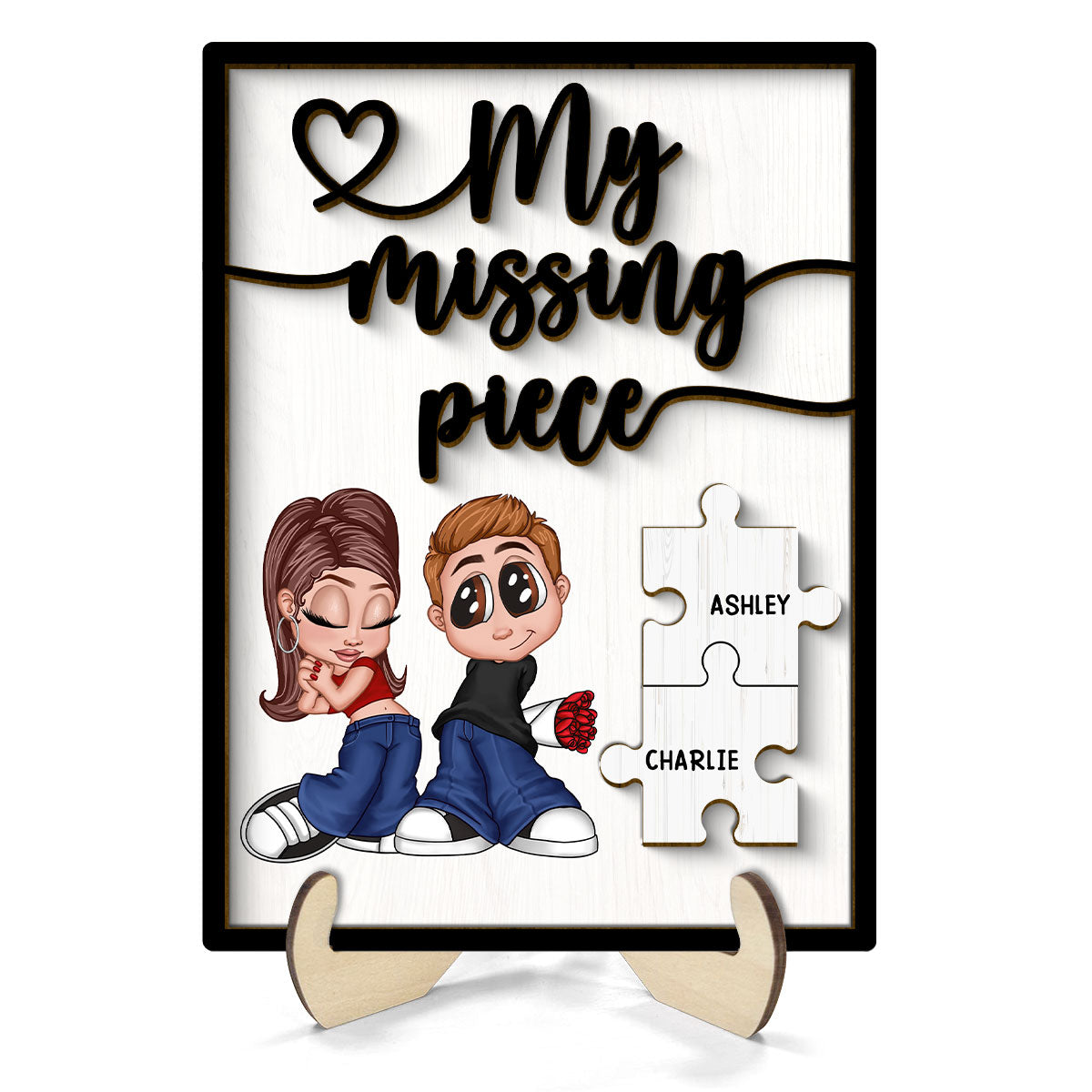 Y2K Couple My Missing Piece Personalized 2-layer Wooden Plaque, Gift For Him, For Her