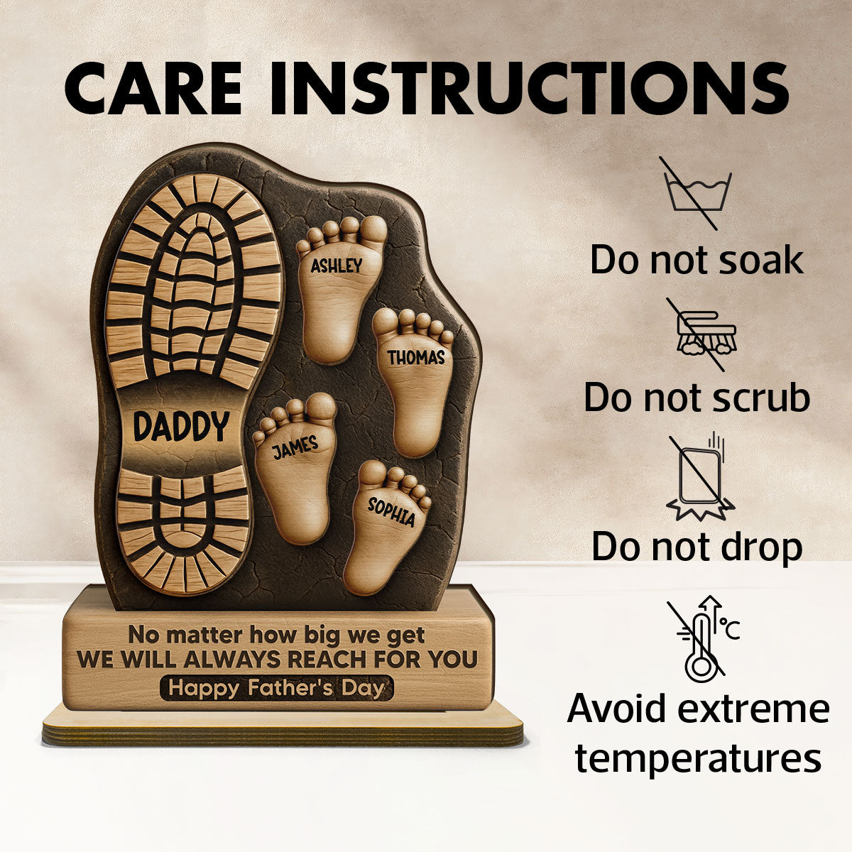 Dad No Matter How Big We Get Personalized 2-Layer Standing Wooden Plaque| Unique Gift For Dad