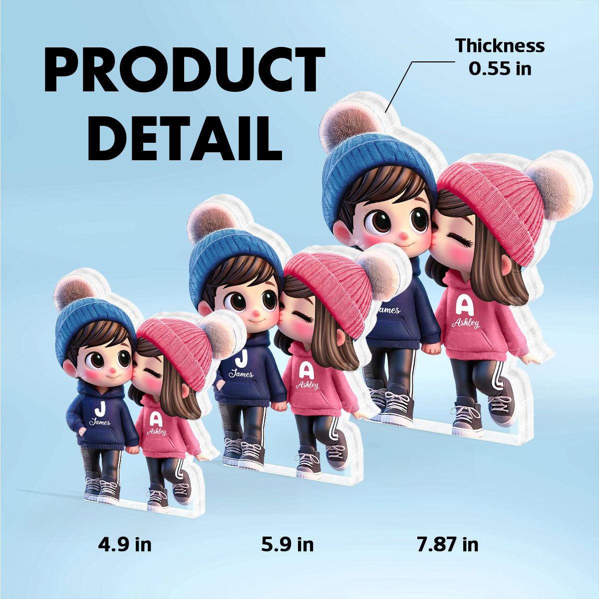 3D Effect Cute Cartoon Couple Walking Personalized Acrylic Block Plaque, Gift for Him, Gift for Her