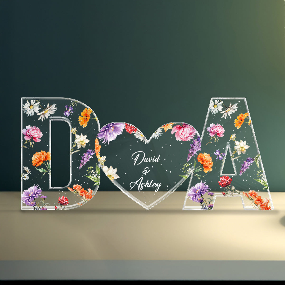 Couple Initials Floral Theme Gift Anniversary Gift Personalized Acrylic Block Plaque