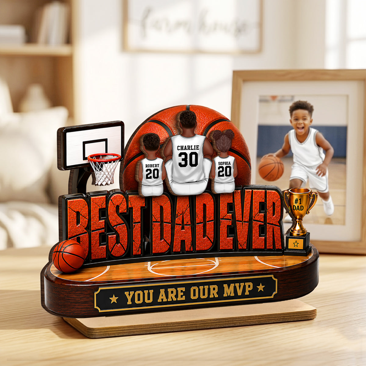 Best Dad Ever Basket Dad & Kids - Personalized 2-Layered Wooden Plaque - Gift For Dad, Husband