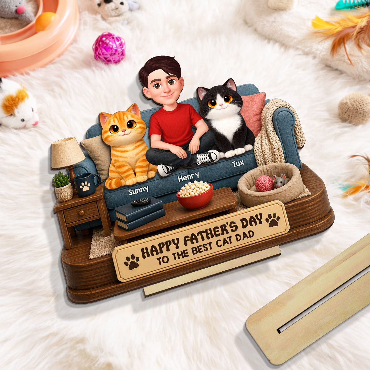 Happy Best Cat Dad - Personalized 2-Layered Wooden Plaque - Gift For Cat Dad, Cat Lovers