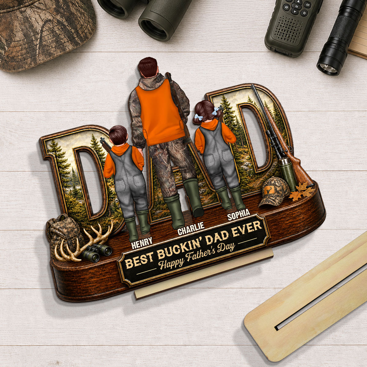 Hunting Dad Best Buckin' Dad Ever - Personalized 2-Layered Wooden Plaque - Unique Gift For Hunting Dad, Husband