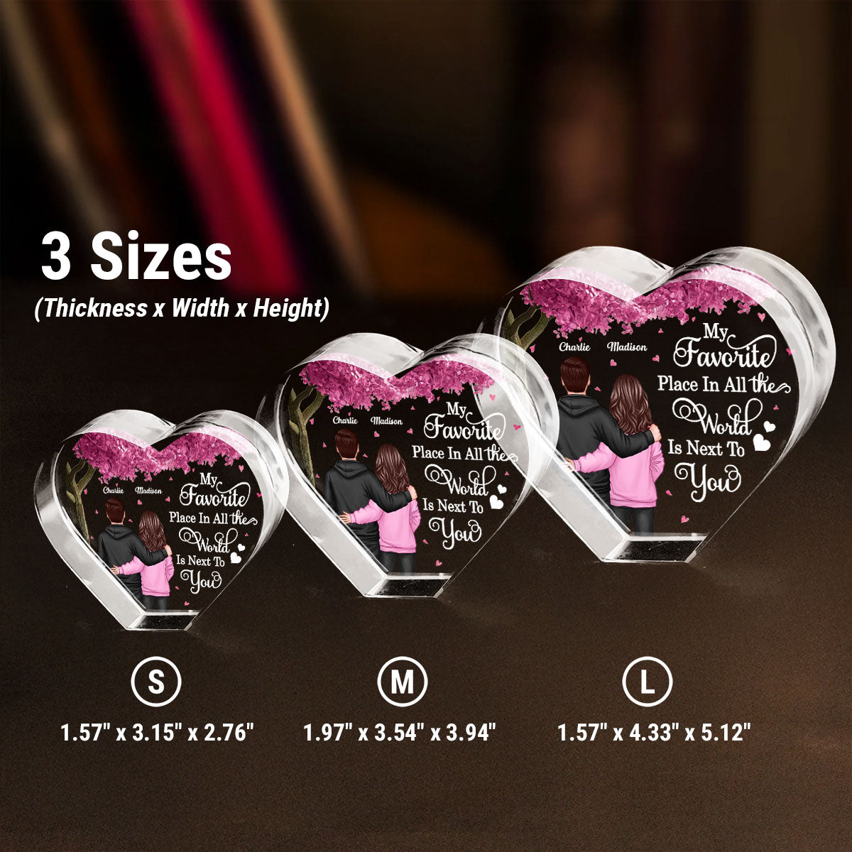 Couple Favorite Place in All the World Premium Crystal Heart LED, Treasured Forever Keepsake, Gift For Him, Gift For Her - Free Shipping Included