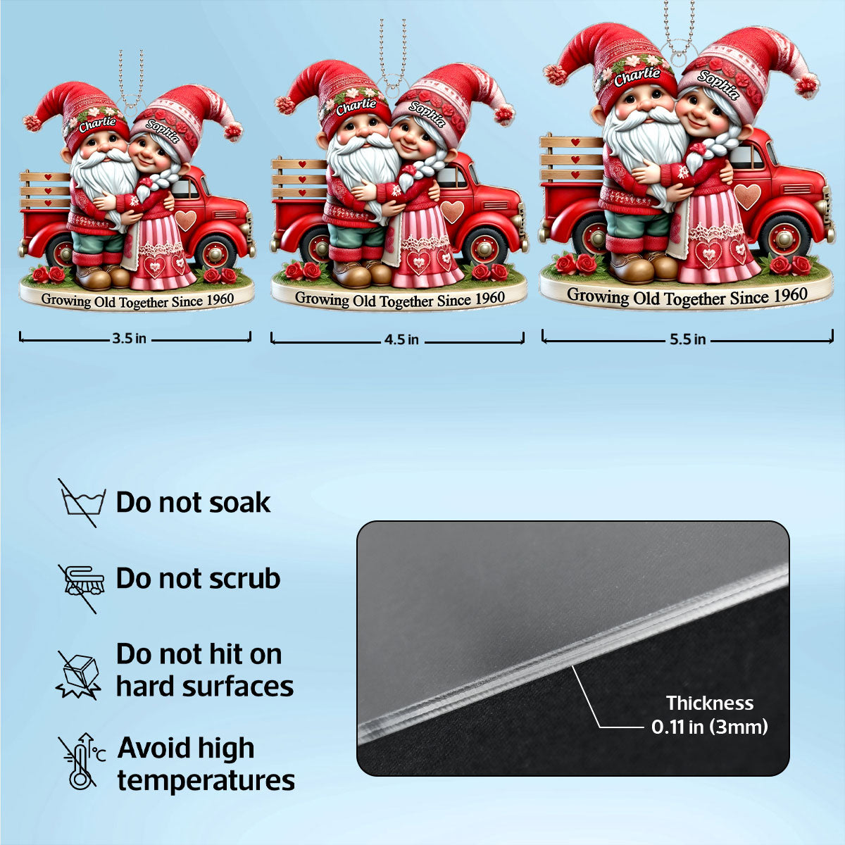 3D Effect Gnome Old Couple And Truck Personalized Car Hanger Ornament, Gift For Couple, For Him, For Her, Husband, Wife