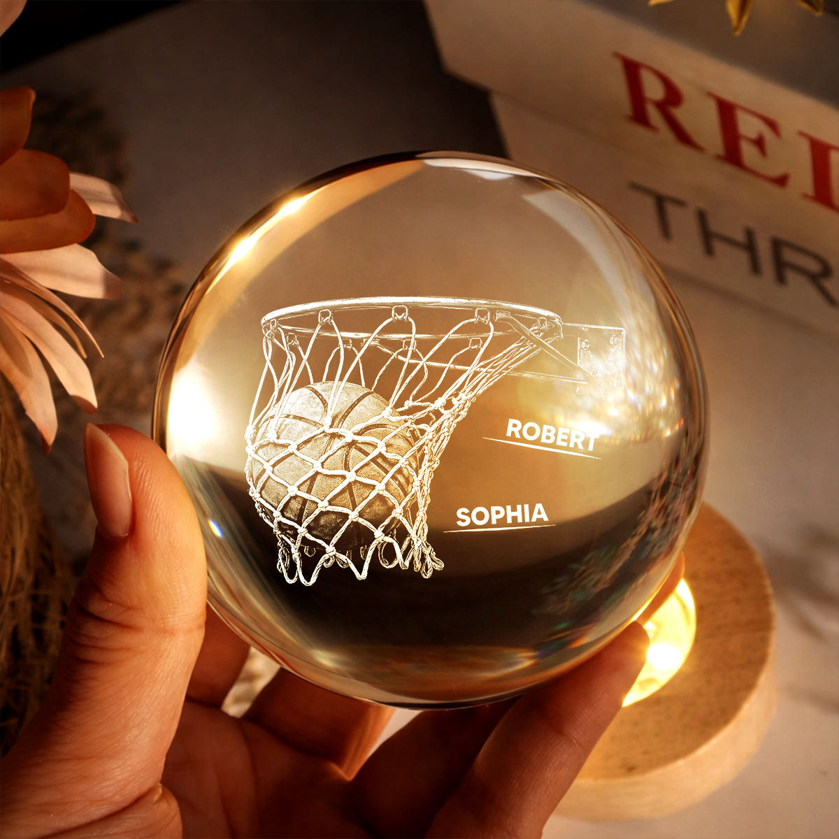 We Dunked Right Into Our Heart - Personalized Crystal Ball LED Night Light - Gift For Basketball Dad