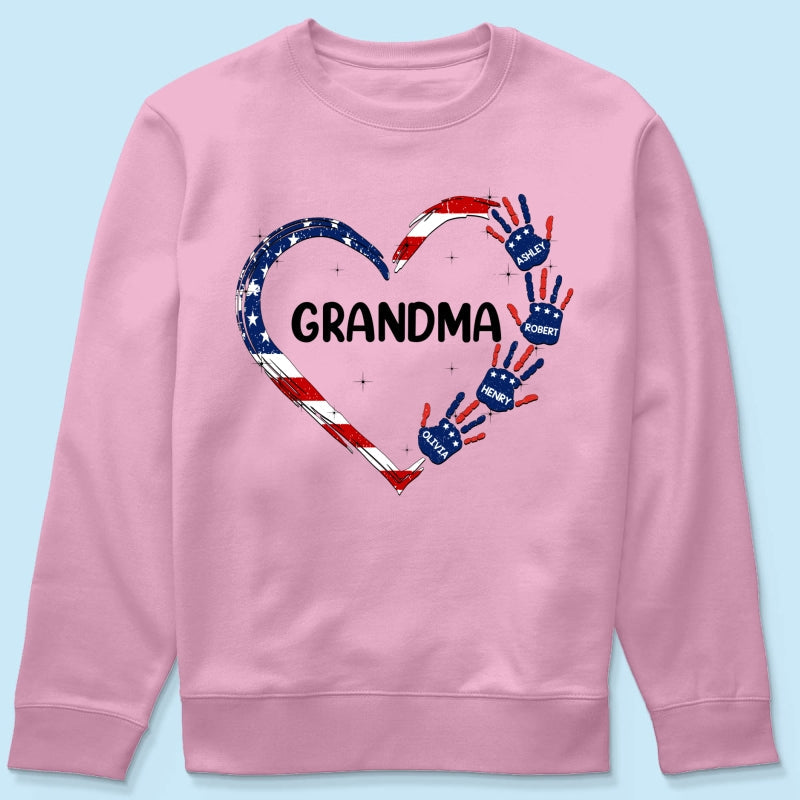 Grandma Mom Heart Handprints 4th Of July Independence Day Personalized Shirt