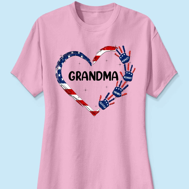 Grandma Mom Heart Handprints 4th Of July Independence Day Personalized Shirt