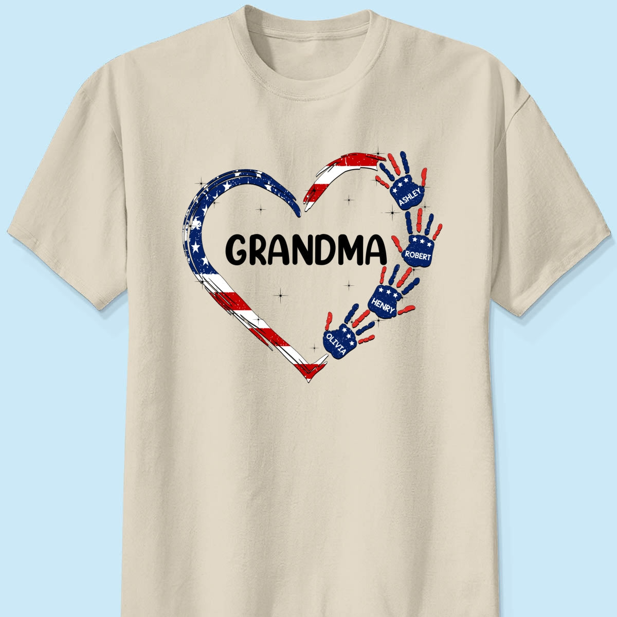 Grandma Mom Heart Handprints 4th Of July Independence Day Personalized Shirt