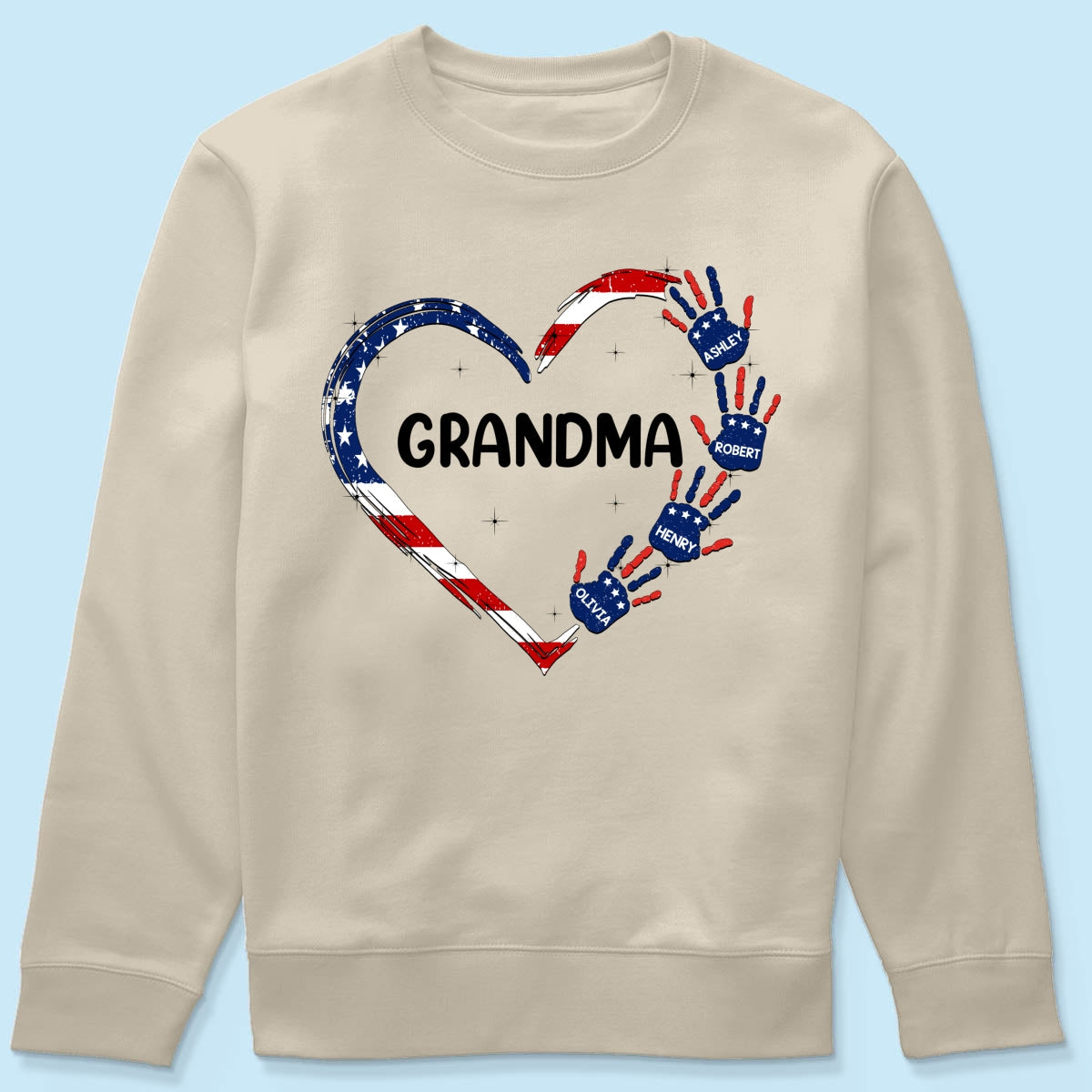 Grandma Mom Heart Handprints 4th Of July Independence Day Personalized Shirt