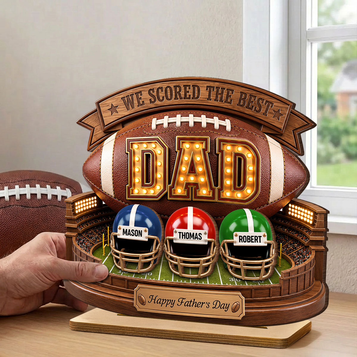 American Football Best Dad - Personalized 2-Layered Wooden Plaque - Gift For Dad, Husband