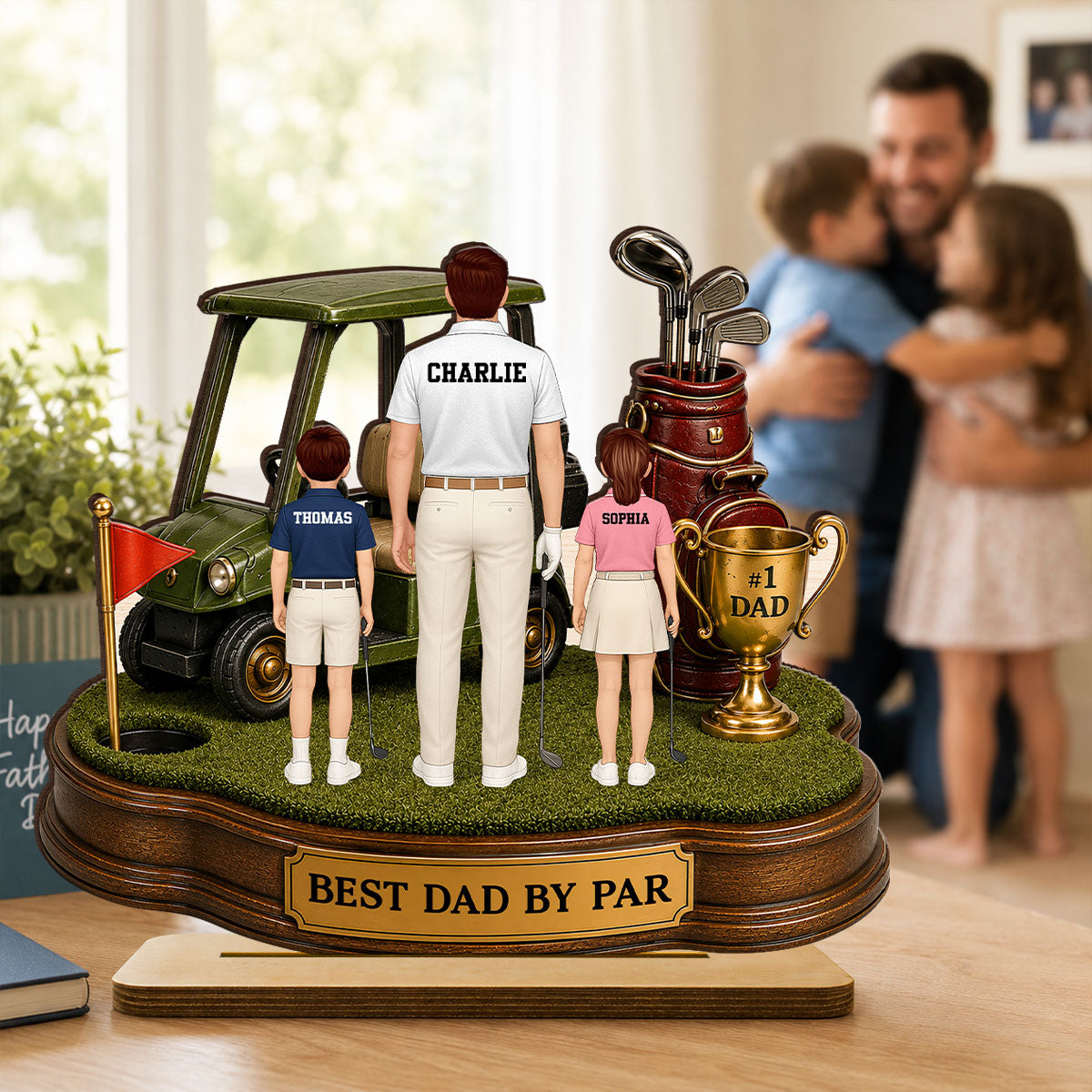 Best Dad By Par Golf Dad & Kids - Personalized 2-Layered Wooden Plaque - Gift For Dad, Husband