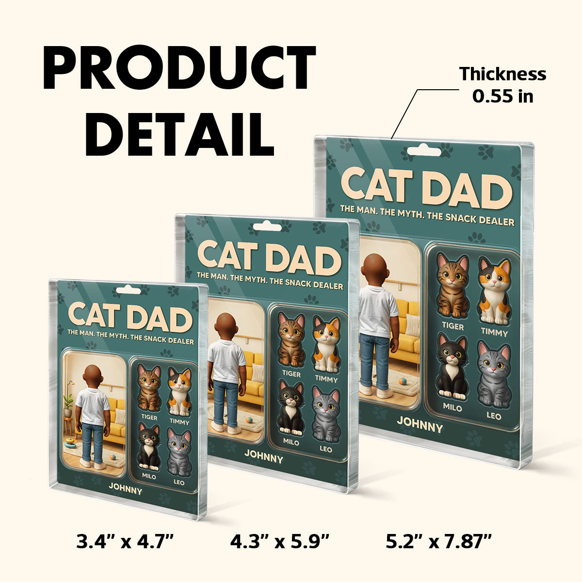 Cat Dad Cartoon Figures Style Personalized Acrylic Block Plaque, Gift for Cat Lover