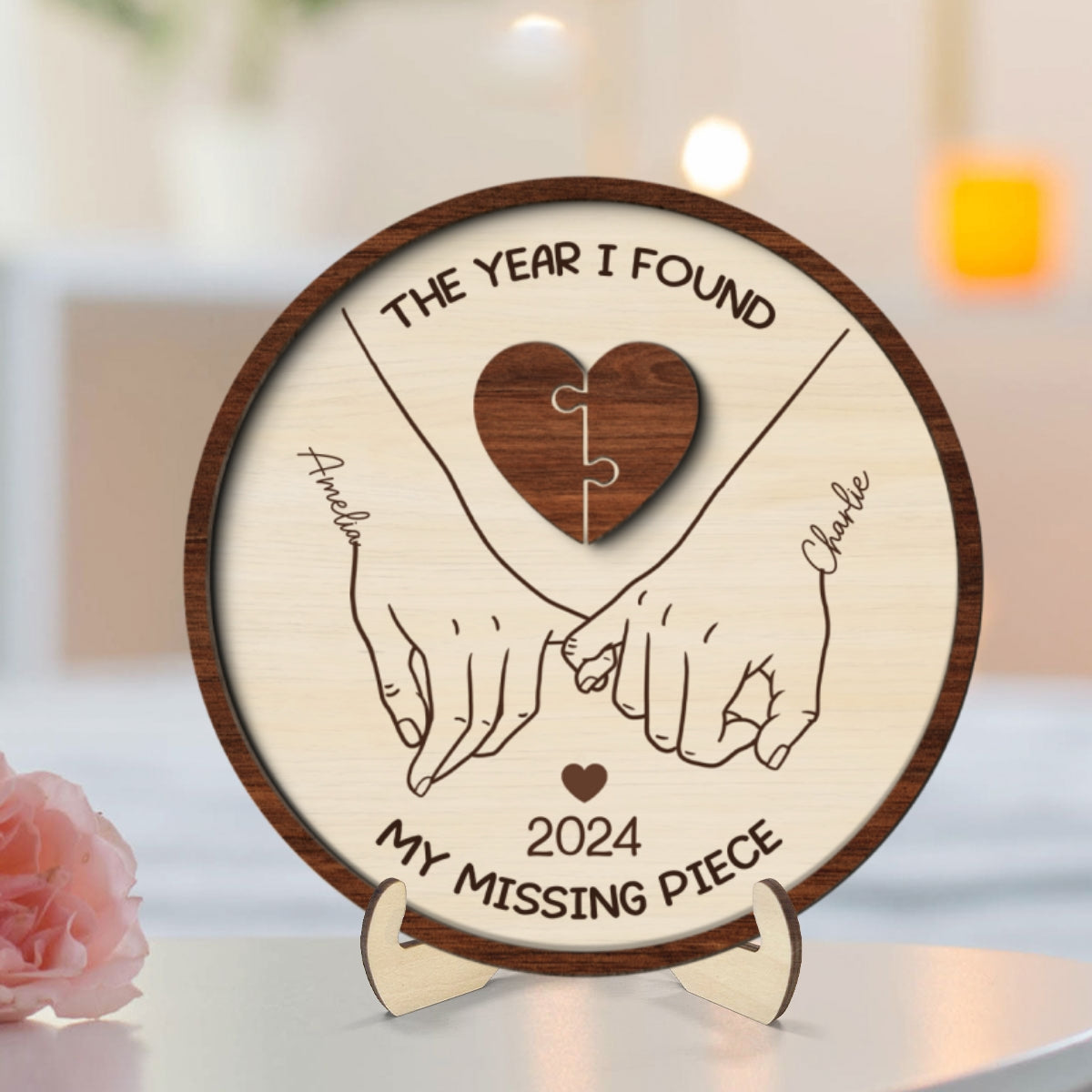 Personalized Couple Pinky Promise Hands 2-Layer Wooden Plaque, You're My Missing Piece, gift, Anniversary gift for Couples