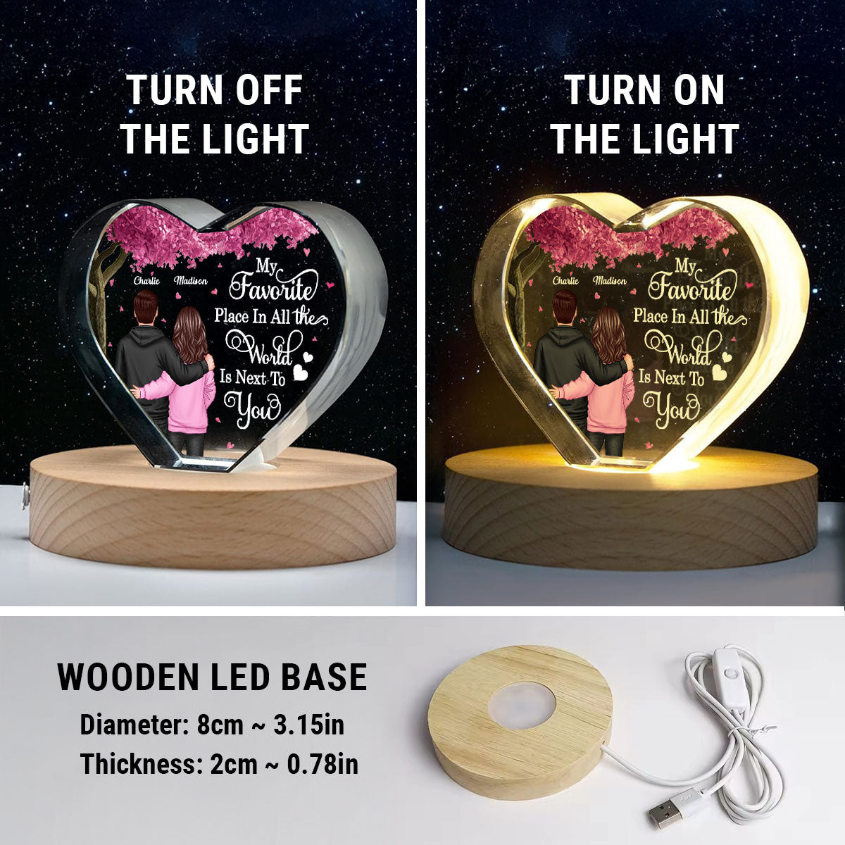 Couple Favorite Place in All the World Premium Crystal Heart LED, Treasured Forever Keepsake, Gift For Him, Gift For Her - Free Shipping Included