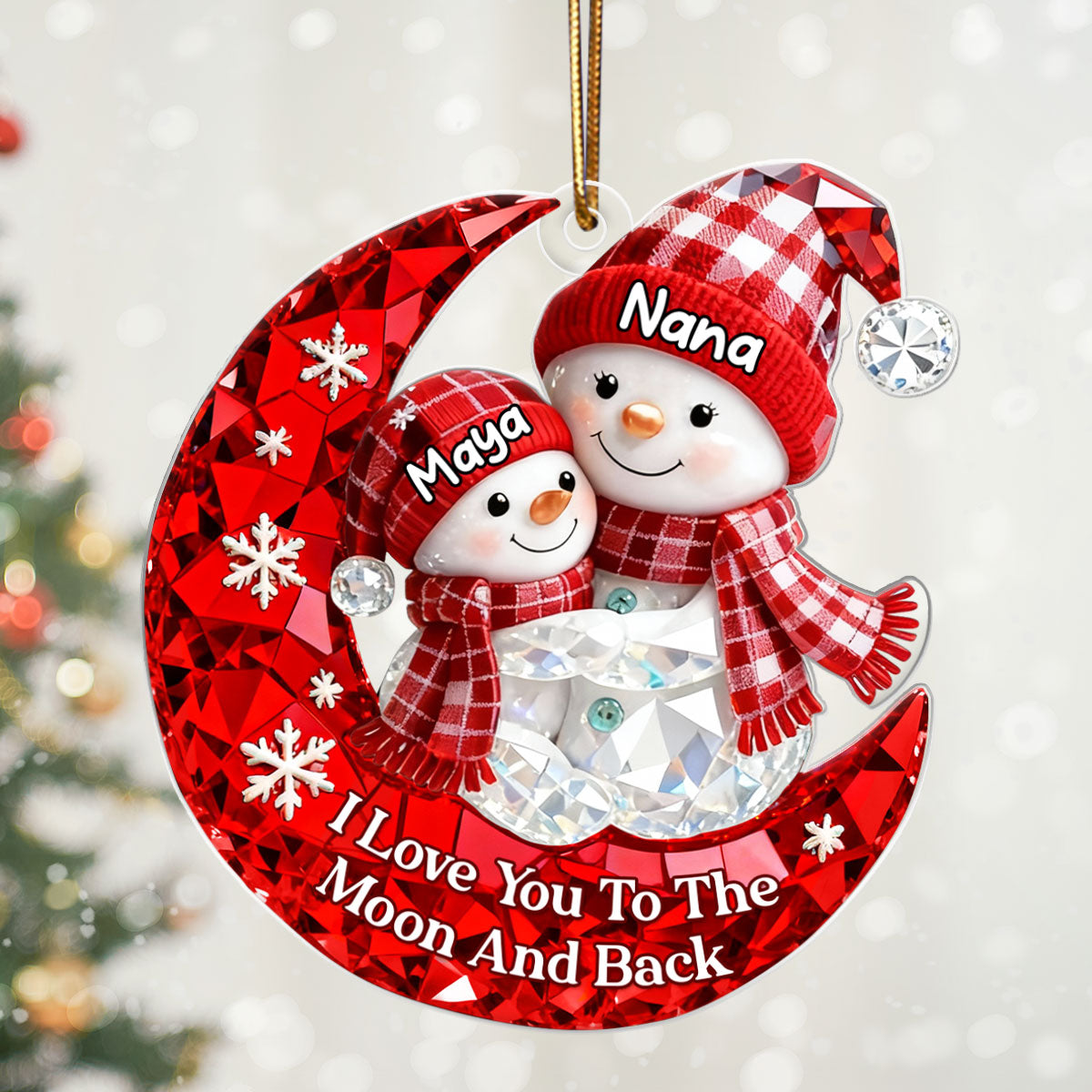 Love Grandkid to the Moon and Back 3D Crystal Effect - Personalized Acrylic Ornament - Christmas Gift for Grandma, Grandkids