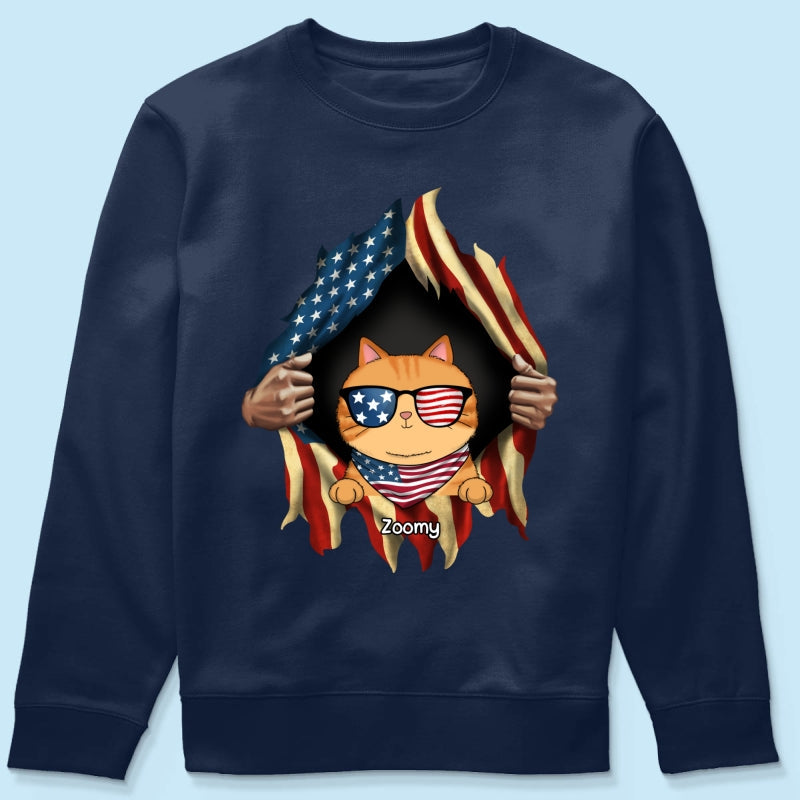 Cat Lovers Hands Ripping Nation Flag Personalized Shirt