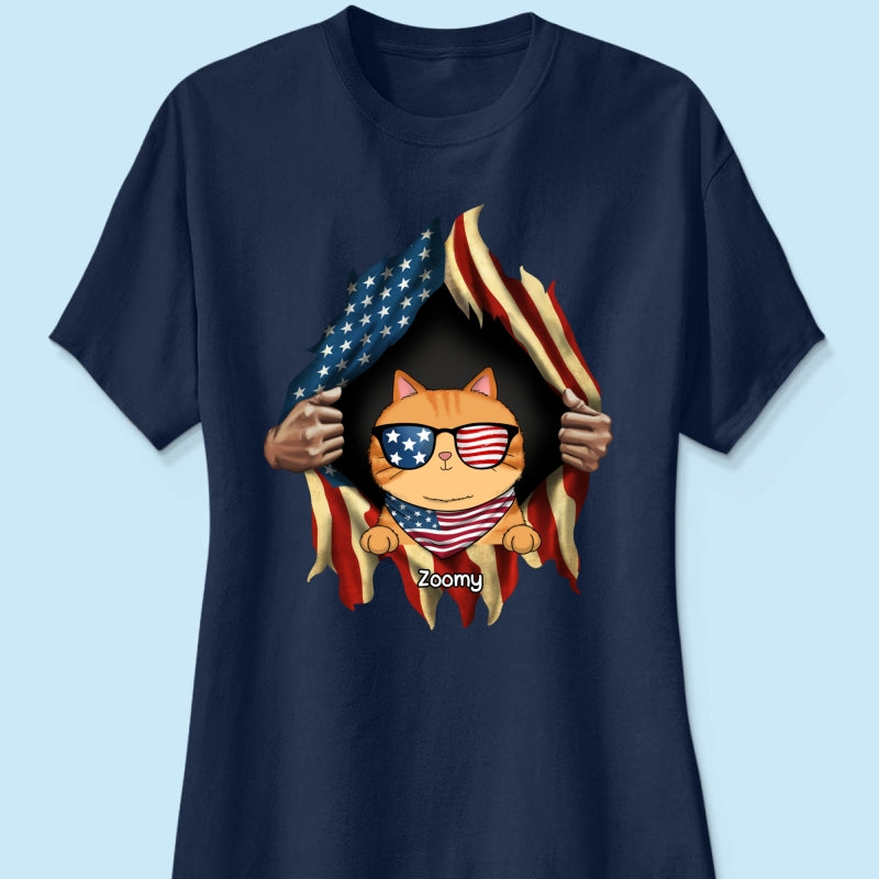 Cat Lovers Hands Ripping Nation Flag Personalized Shirt