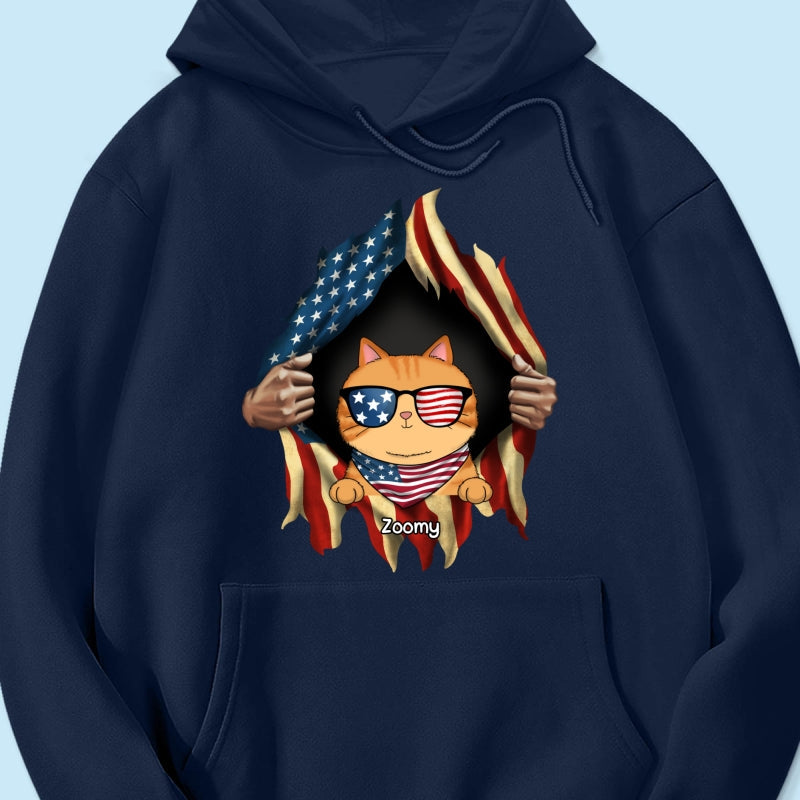 Cat Lovers Hands Ripping Nation Flag Personalized Shirt