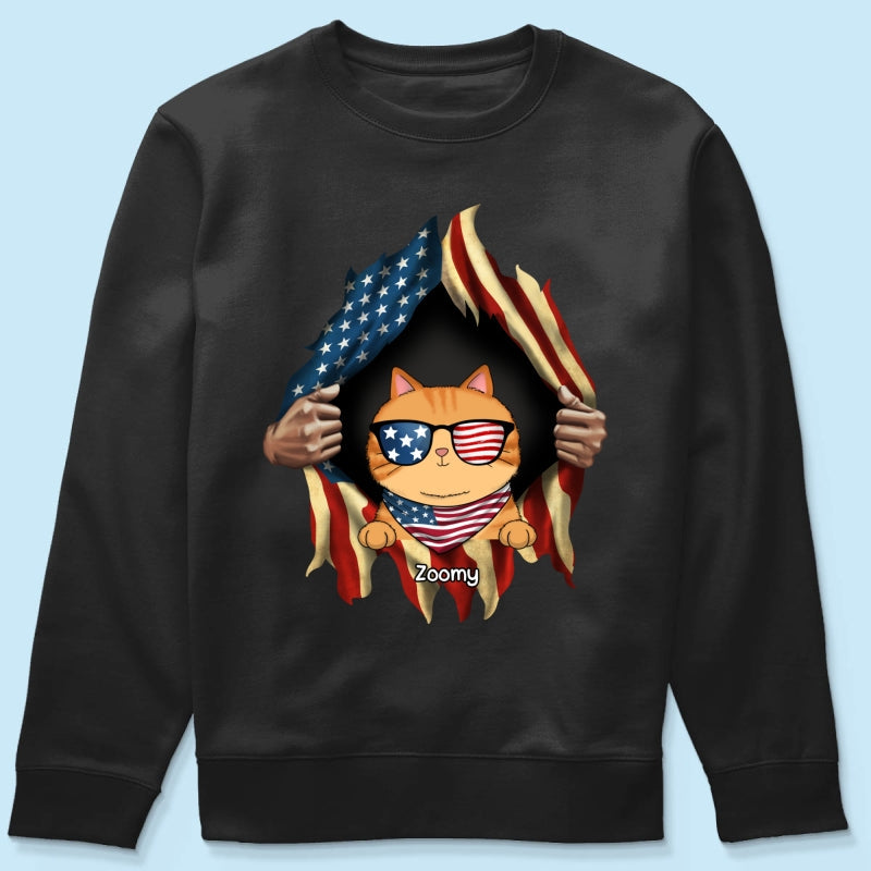 Cat Lovers Hands Ripping Nation Flag Personalized Shirt