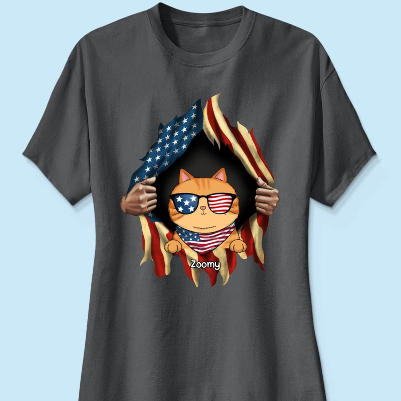Cat Lovers Hands Ripping Nation Flag Personalized Shirt