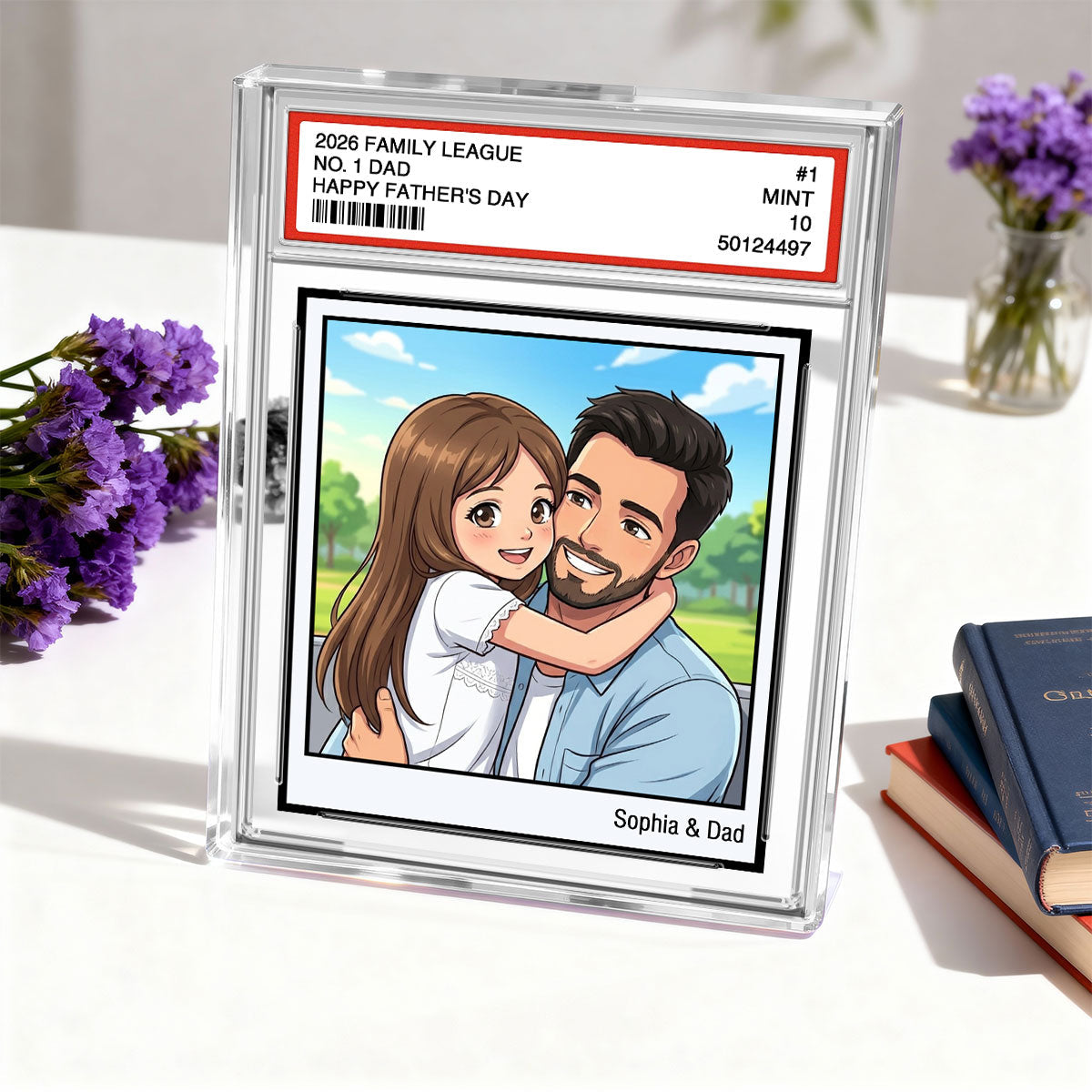 Vintage No. 1 Dad Trading Card Trading Card Cartoon Style - Personalized Acrylic Block Plaque - Gift For Dad, Husband