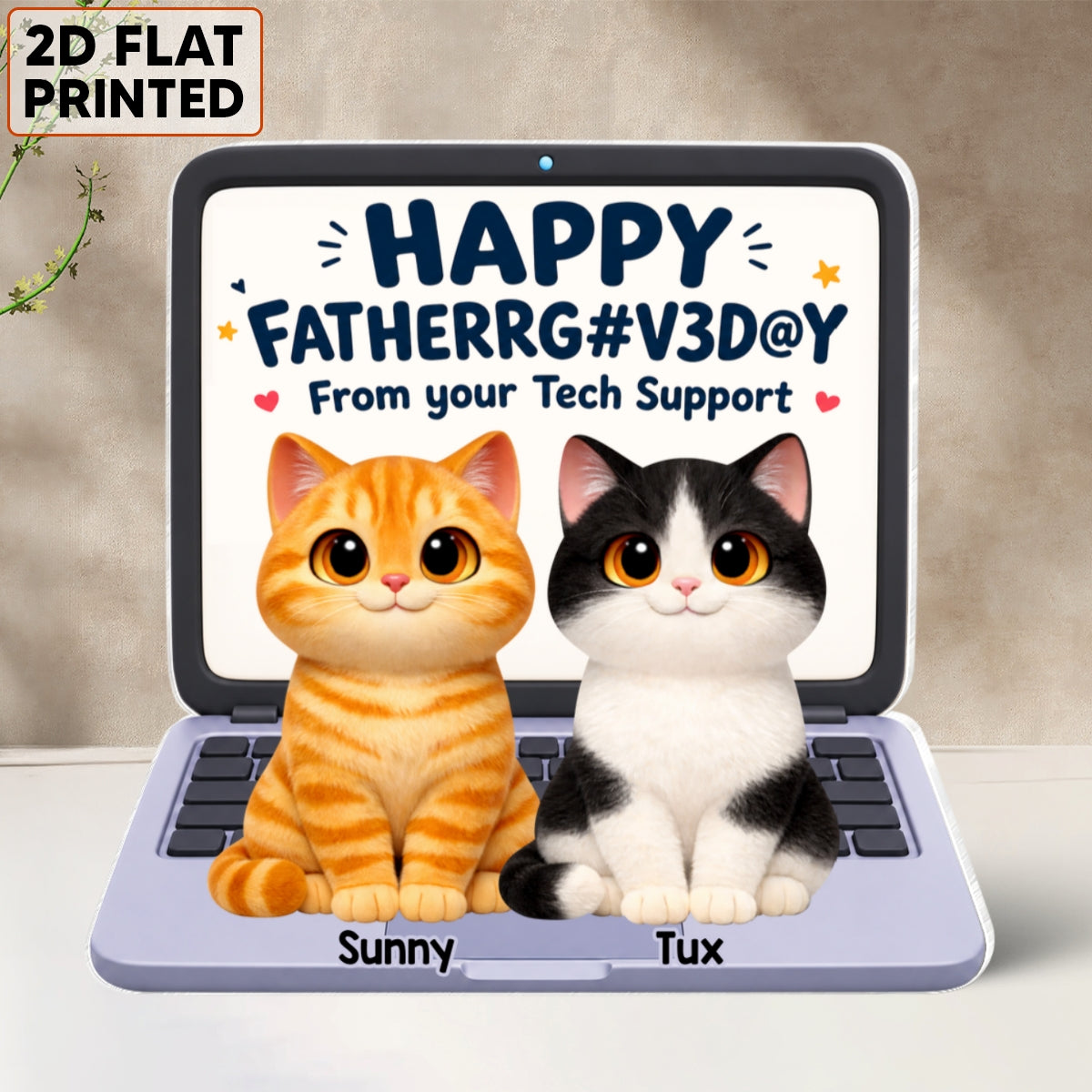Cute Fluffy Cats Happy From Tech Support 2D Flat - Personalized Acrylic Block Plaque - Funny Gift For Cat Dad, Cat Lovers