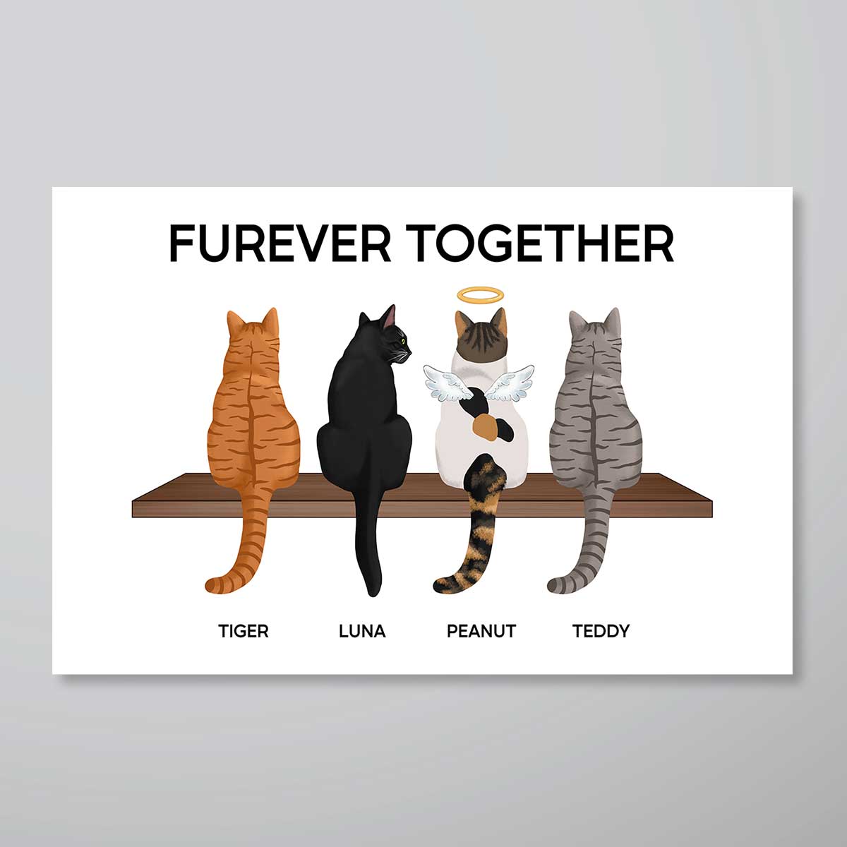Furever Together Cat Portrait Prints Cats On A Shelf Personalized Poster