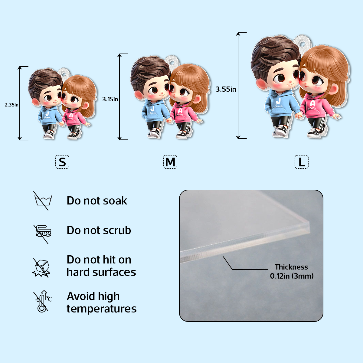 3D Effect Cute Cartoon Couple Holding Hands Personalized Acrylic Keychain, Anniversary & Gift for him, Gift for her