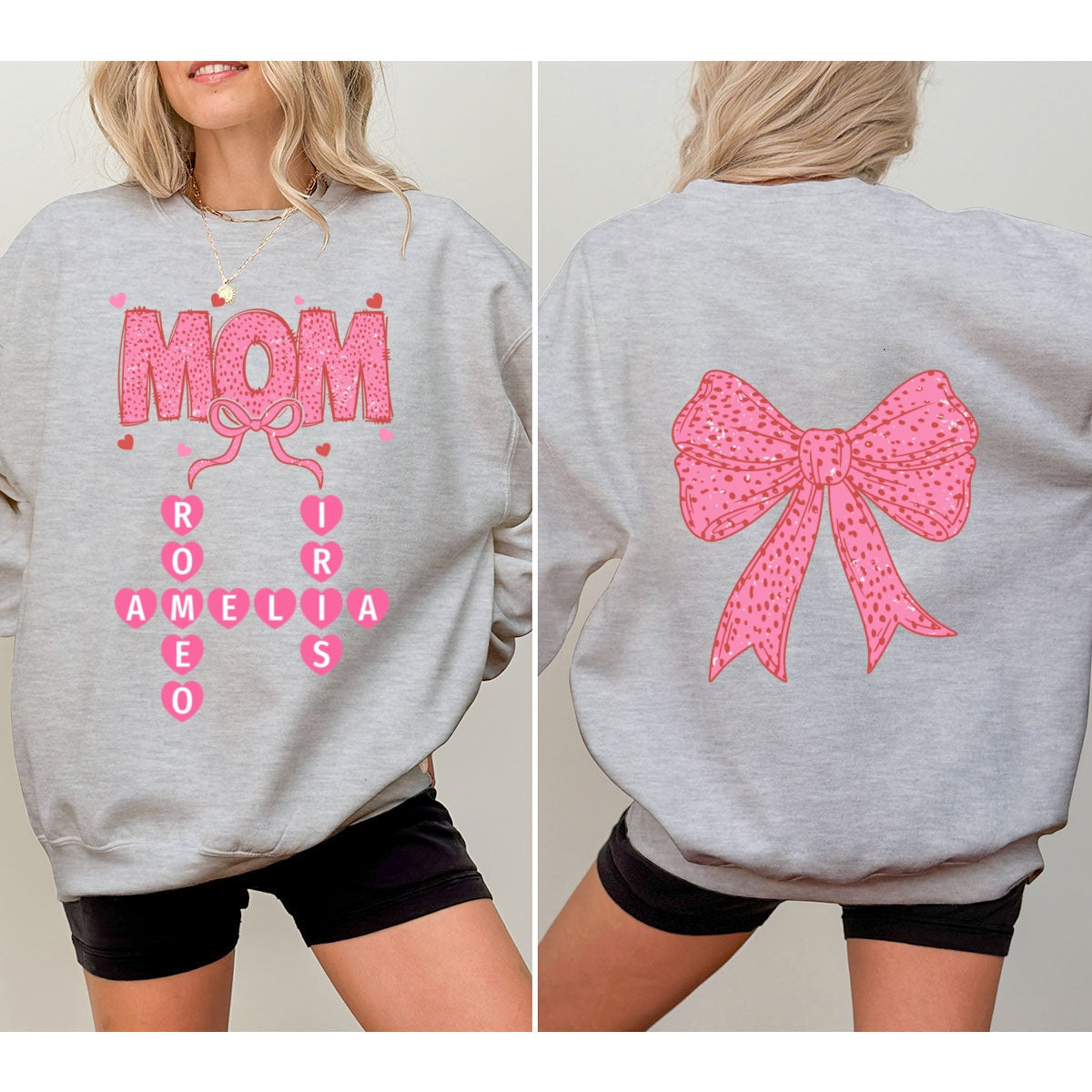Grandma Nana Mimi Pink Coquette Crossword Puzzle Gift Personalized Double Sided Sweatshirt