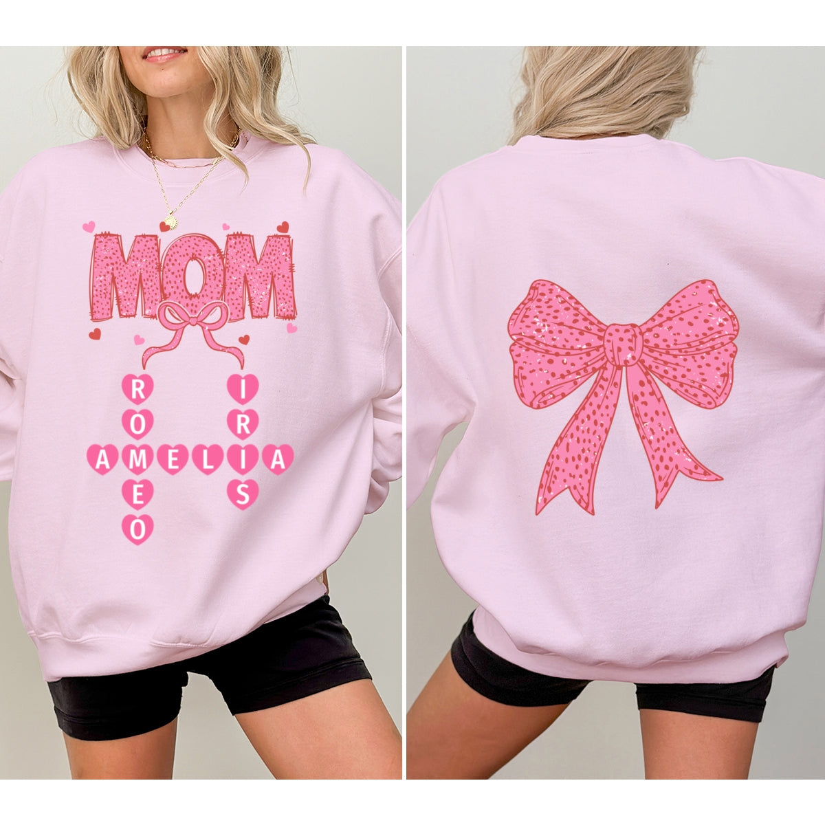 Grandma Nana Mimi Pink Coquette Crossword Puzzle Gift Personalized Double Sided Sweatshirt