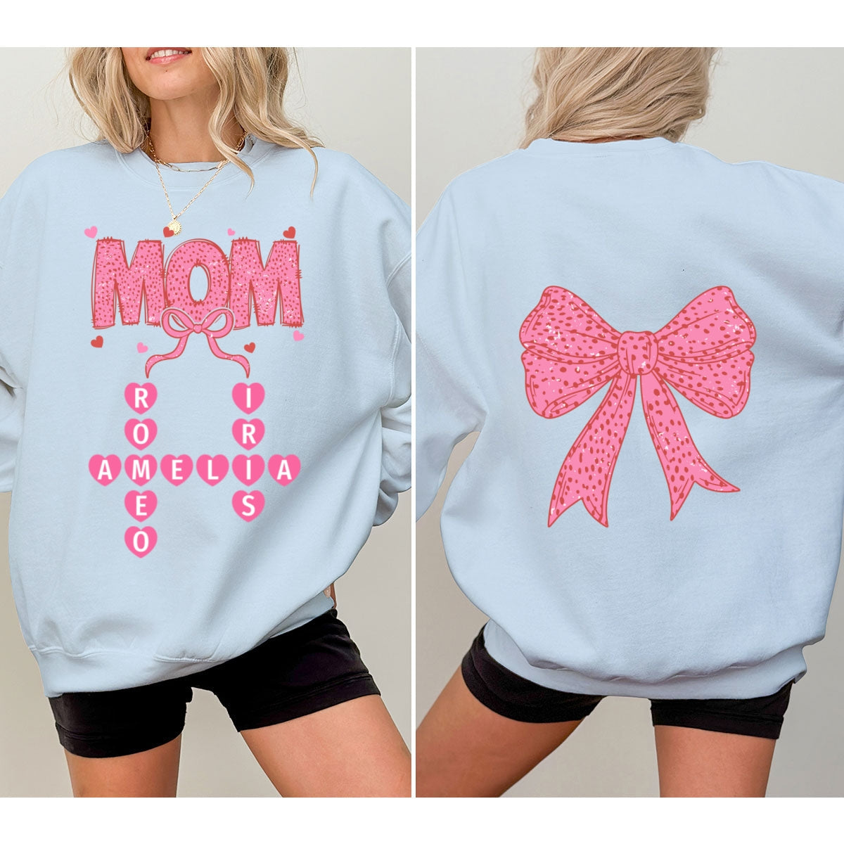 Grandma Nana Mimi Pink Coquette Crossword Puzzle Gift Personalized Double Sided Sweatshirt