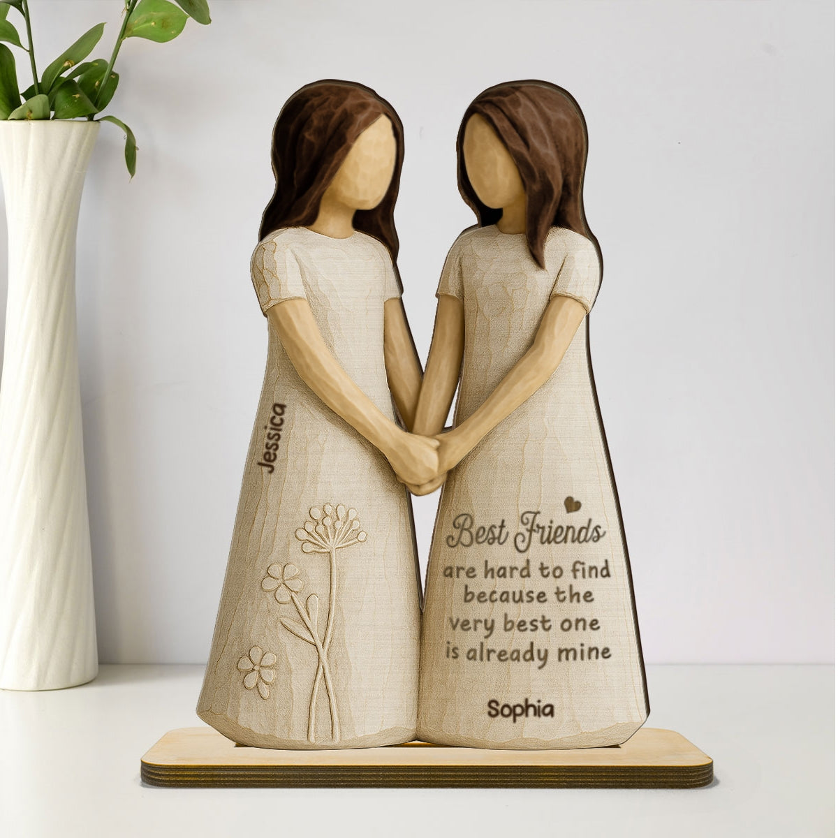 Best Friends Are Hard To Find 3D Effect - Personalized 2-Layered Wooden Plaque - Gift for Besties, Best Friends