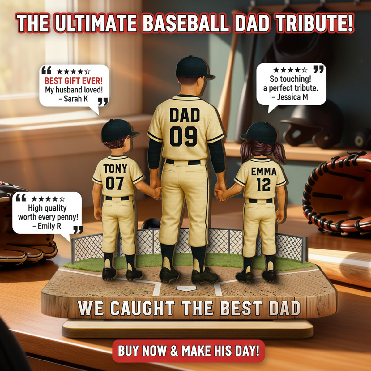 Daddy's Baseball Dream Team - Personalized 2-Layered Wooden Plaque - Gift For Baseball Dad