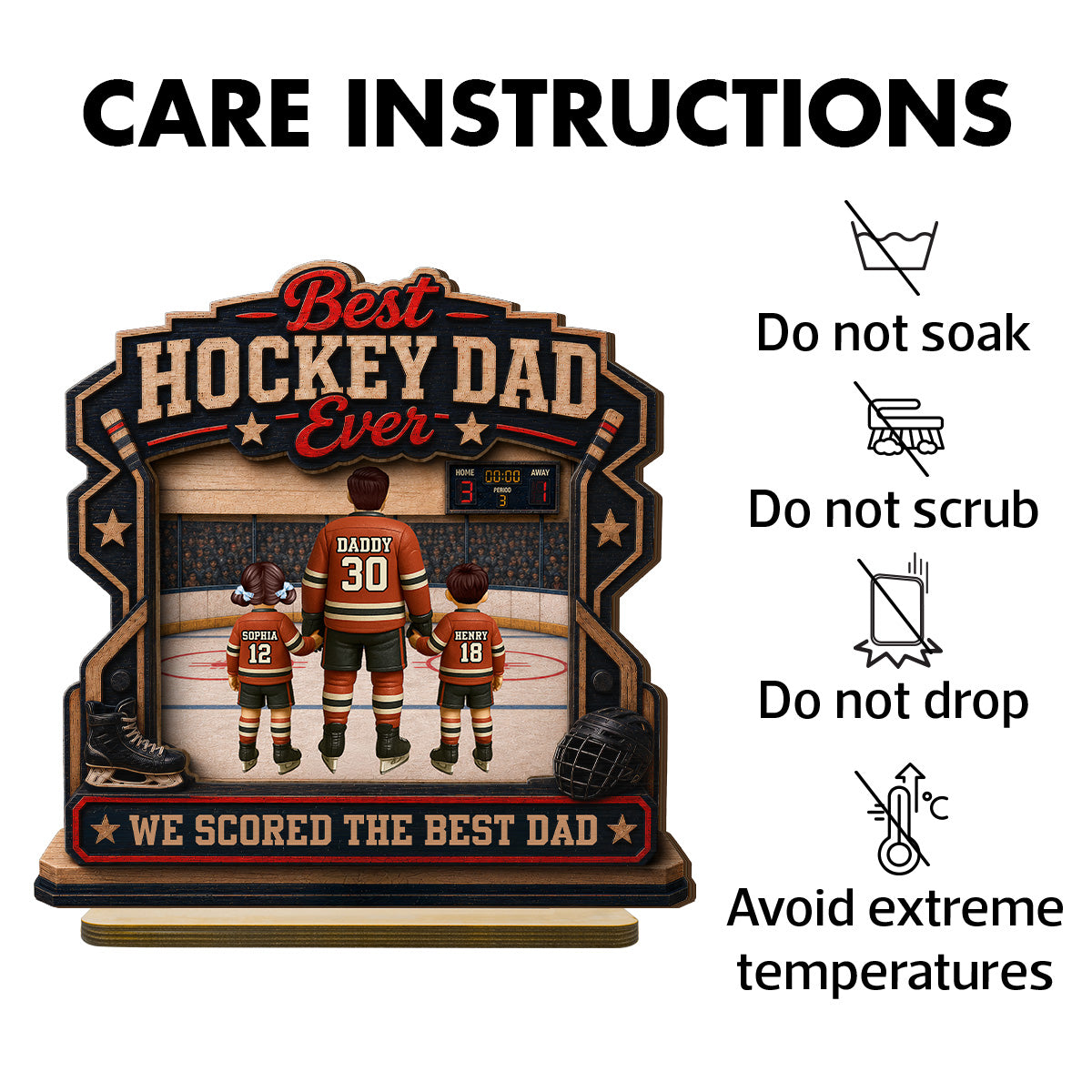We Scored The Best Dad Hockey Dad & Kids - Personalized 2-Layered Wooden Plaque - Gift For Hockey Dad