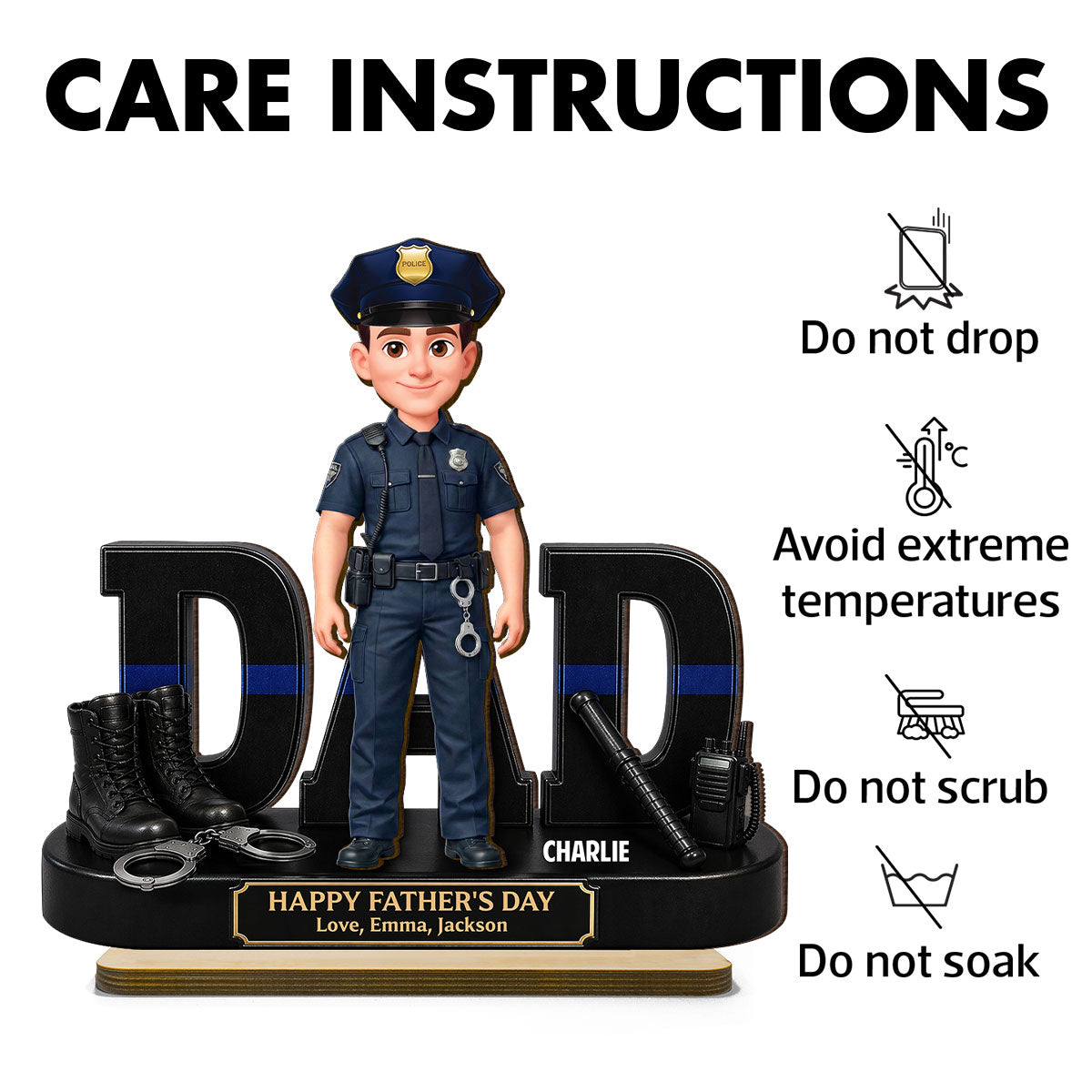 Proud American Police Officer Dad - Personalized 2-Layered Wooden Plaque - Gift For Dad