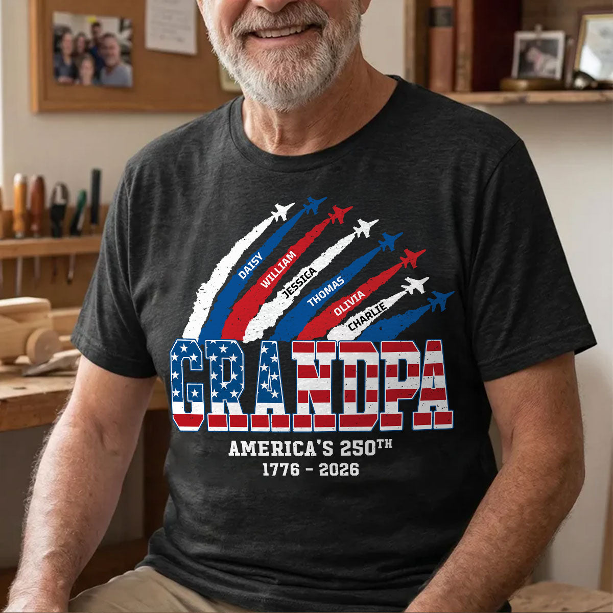 Proud Dad Grandpa Grandma Nation Flag American 250th Anniversary - Personalized Shirt - Matching Patriotic Shirt For Grandpa, Grandma, 250 Years Of Freedom Celebration