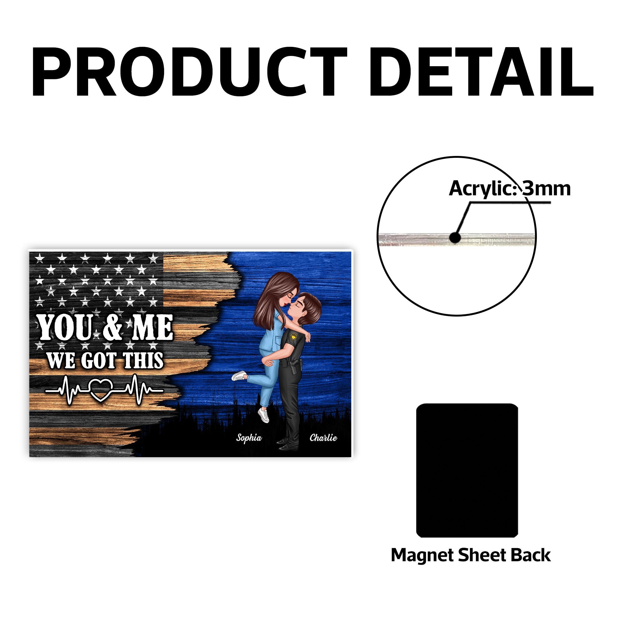 Hero Couple Hugging Kissing Half Flag Gift by Occupation Gift For Her Gift For Him Personalized Acrylic Fridge Magnet